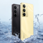 Celular Realme C75 8GB RAM 256GB NFC dourado e preto resistente à água