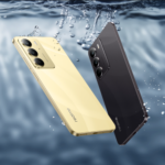 Realme C75 8GB RAM 256GB NFC dourado e preto com respingos de água