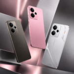 realme 14 5G NFC com opções de cores rosa, titanium e cinza silver