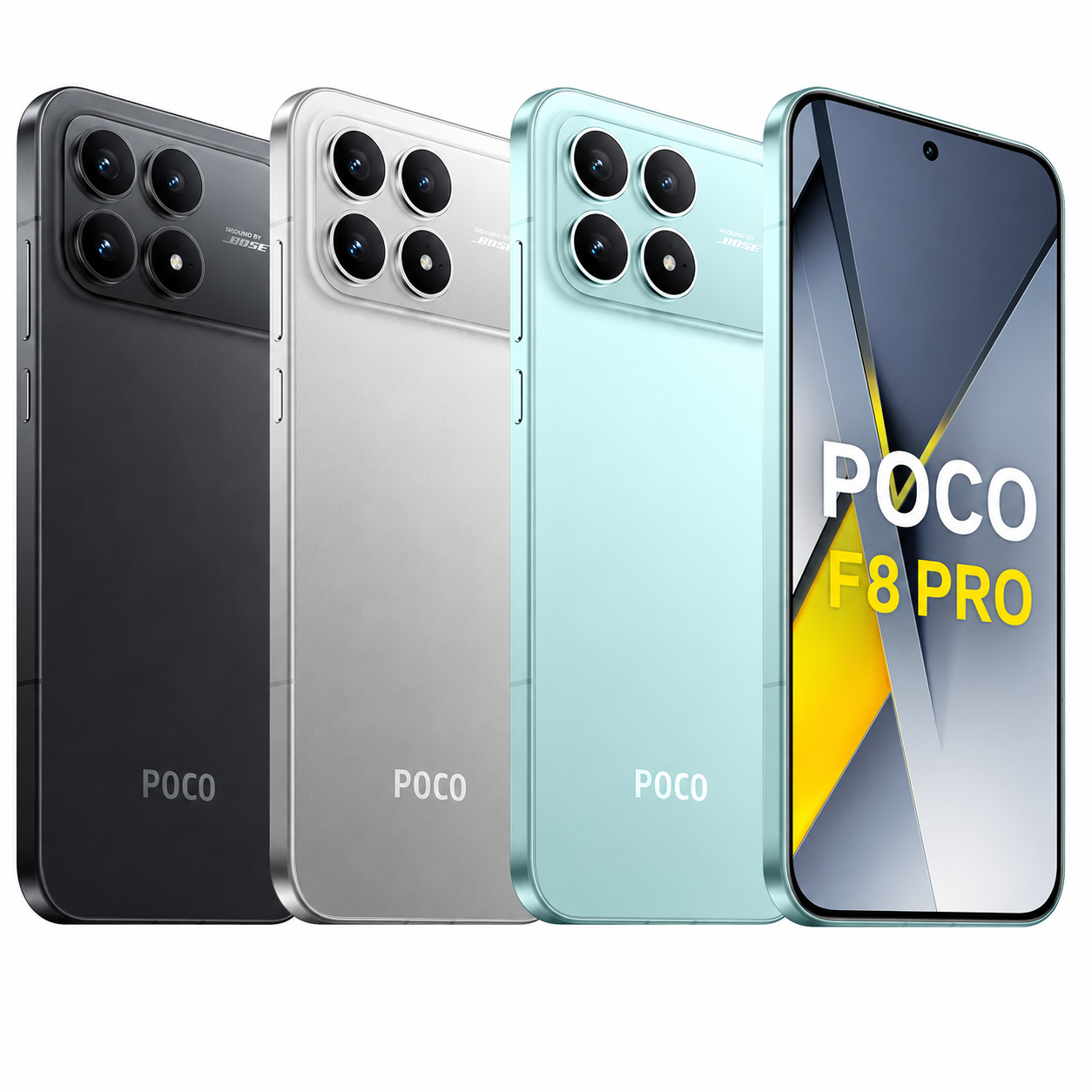 Smartphone Xiaomi POCO F8 Pro 5G NFC nas cores Preto, Verde e Silver