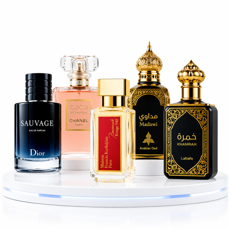 Perfumes importados e perfumes árabes de luxo de diversas marcas, fragrâncias e tamanhos