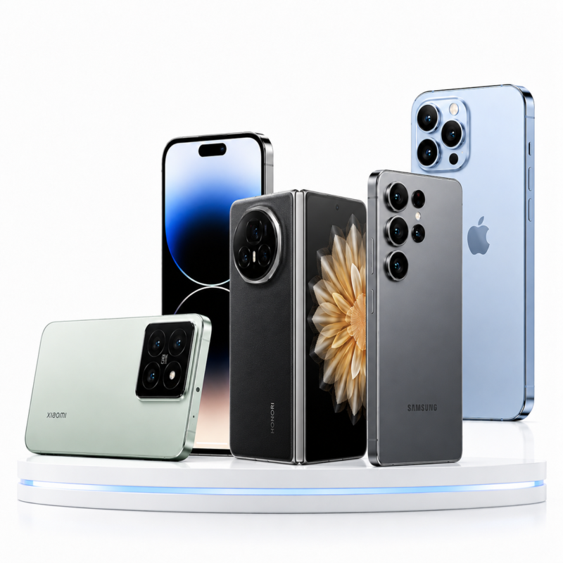 Celulares e smartphones de marcas como Apple, Samsung, Xiaomi, Realme, Motorola, Honor e Sony